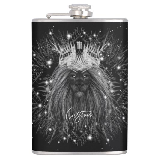 Starlight-leeuw met kroonmonogram heupfles (Voorkant)