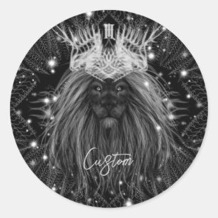 Starlight-leeuw met kroonmonogram ronde sticker