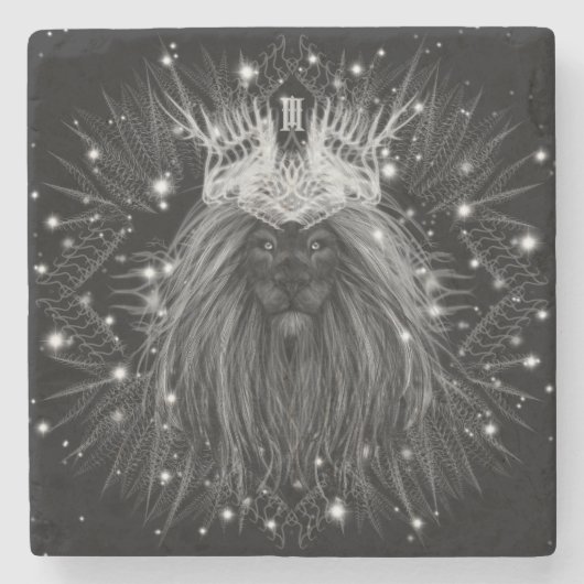 Starlight-leeuw met kroonmonogram stenen onderzetter (Voorkant)
