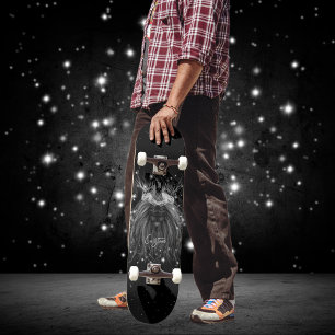 Starlight-leeuw met kroonmonogram zwart persoonlijk skateboard