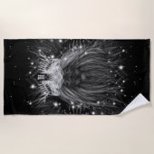 Starlight-leeuw met kroonmonogram zwart strandlaken (Voorkant)