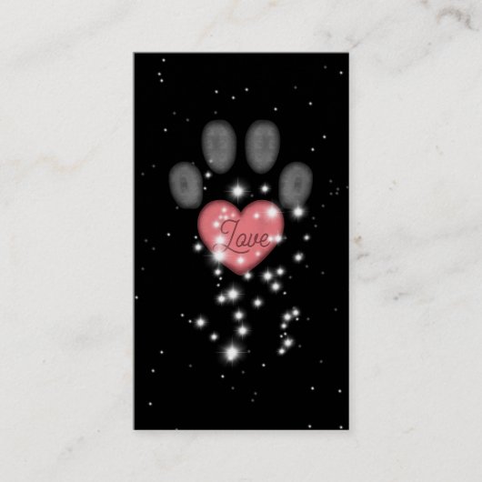 Starlight Roze Hart Poot Print Pet Sitter Zwart Visitekaartje (Voorkant)