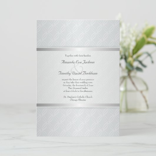 Starlight Silver Flare Monogrammed Elegant Wedding Kaart (Staand voorkant)