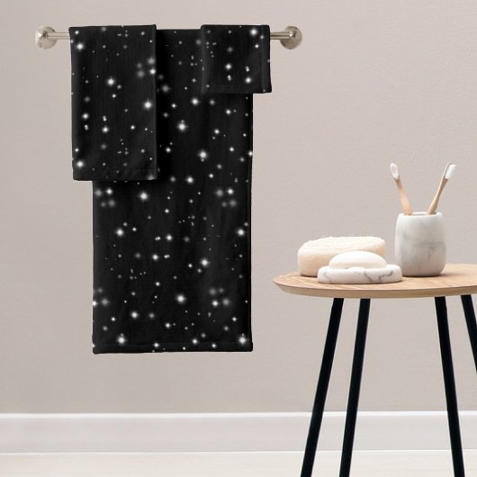 Starlight Sparkles Black en White Stars Bad Handdoek