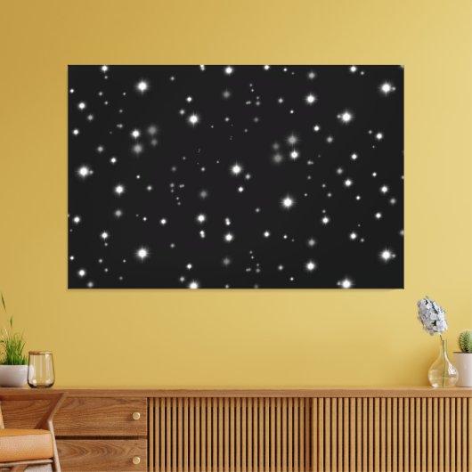 Starlight Sparkles Black en White Stars Canvas Afdruk (Insitu (Woonkamer))