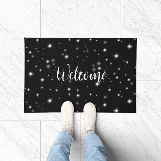 Starlight Sparkles Black en White Stars Deurmat (Binnen)