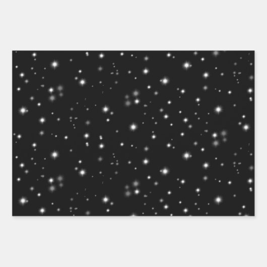 Starlight Sparkles Black en White Stars Inpakpapier Vel (Voorkant 2)
