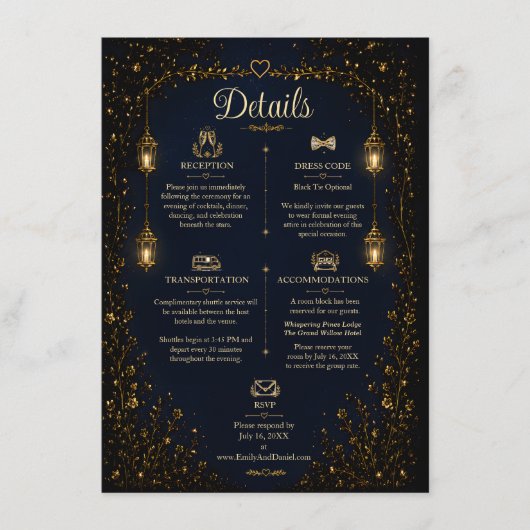 Starlight Symphony Huwelijksdetails Kaart (Voorkant)