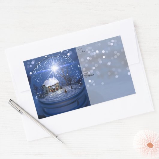 Starlight-Wereldbol kerstcadeaulabels Rechthoekige Sticker (Envelop)
