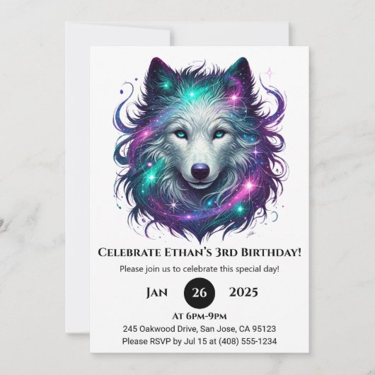 Starlight Wolf Verjaardag Kaart (Voorkant)