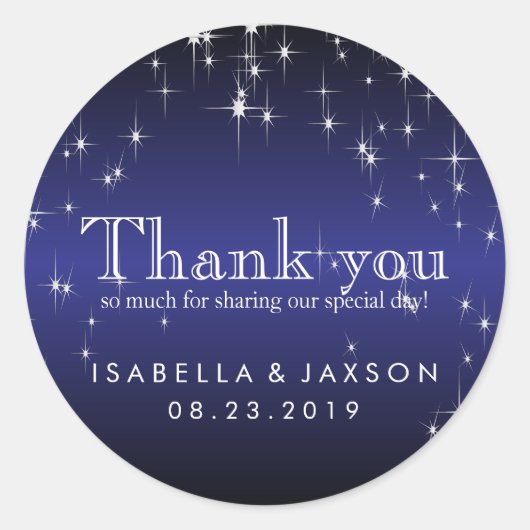 Starlights in Metallic Dark Blue Ronde Sticker (Voorkant)