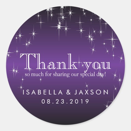 Starlights in Metallic Paars Ronde Sticker (Voorkant)