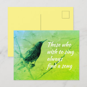 Starling op de Tak van de Boom in Mei die Citaat z Briefkaart