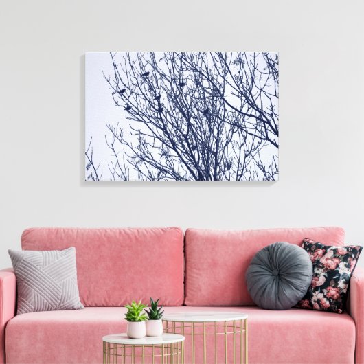 Starlings in een boom canvas afdruk (Insitu (Woonkamer))
