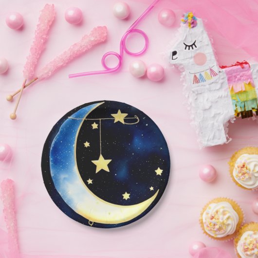 Starlit Avontuur: Maan en Sterren Papieren Bordje (Feest)