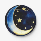 Starlit Avontuur: Maan en Sterren Papieren Bordje (Voorkant)