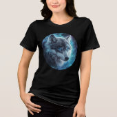 Starlit Blue-Eyed Wolf Galaxy Print Tri-Blend Shirt (Voorkant)
