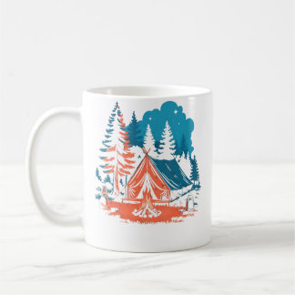 Starlit Camping Tent Campfire And Pine Trees Adven Koffiemok