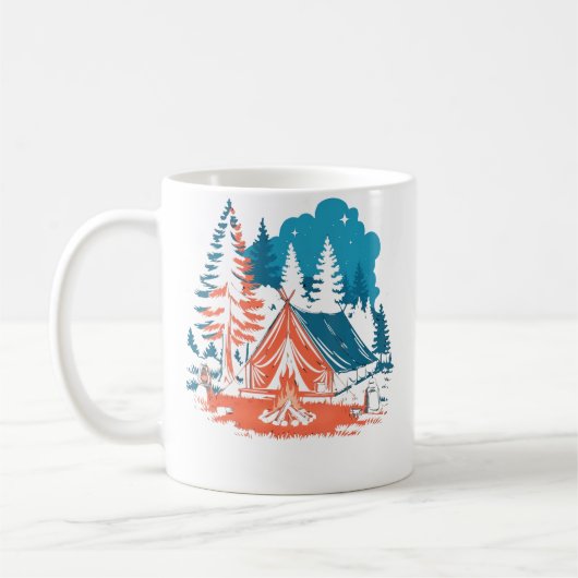 Starlit Camping Tent Campfire And Pine Trees Adven Koffiemok (Links)