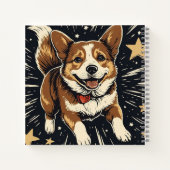 Starlit Corgi – Celestial Linocut Charm Notitieboek (Achterkant)