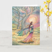 Starlit Dusk Fairy Kaart Waterverf Illustratie (Gele Bloem)