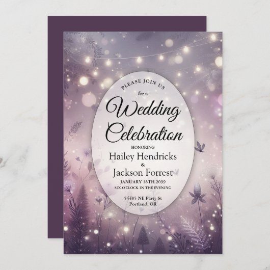 Starlit Enchantment in Bloom Wedding Kaart (Voorkant / Achterkant)