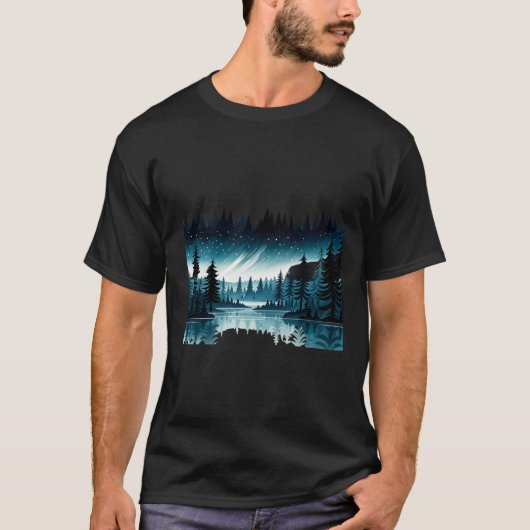 Starlit Forest Aurora borealis T-shirt (Voorkant)