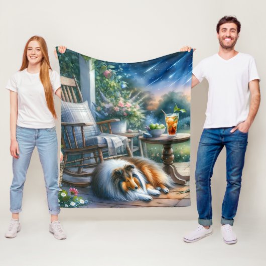 Starlit Garden Porch Sheltie Dream Fleece Deken (In situ)