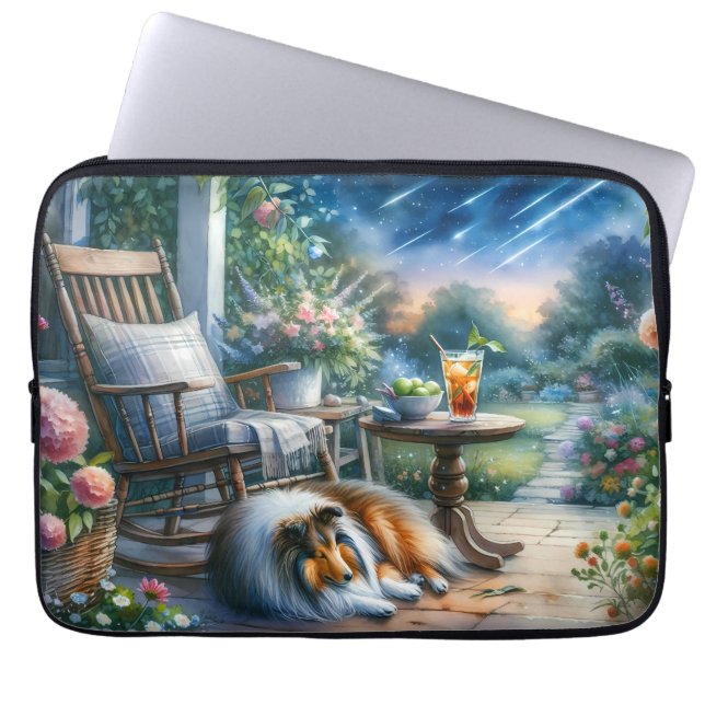 Starlit Garden Porch Sheltie Dream Laptop Sleeve (Voorkant)