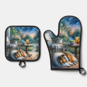 Starlit Garden Porch Sheltie Dream Ovenwant & Pannenlap Set (Voorkant)