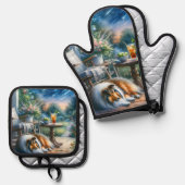 Starlit Garden Porch Sheltie Dream Ovenwant & Pannenlap Set (Voorkant / Achterkant)