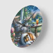 Starlit Garden Porch Sheltie Dream Ronde Klok (Hoek)