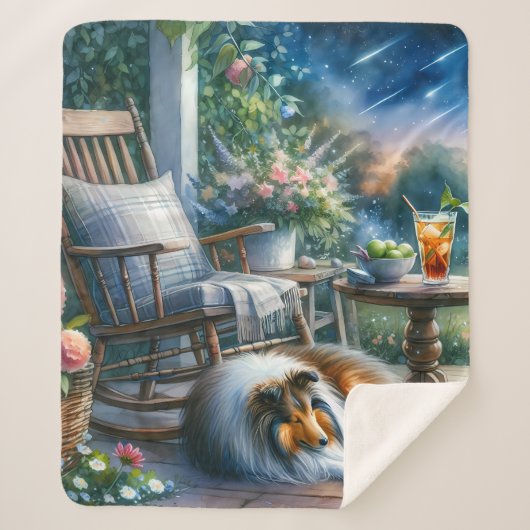 Starlit Garden Porch Sheltie Dream Sherpa Deken (Voorkant)
