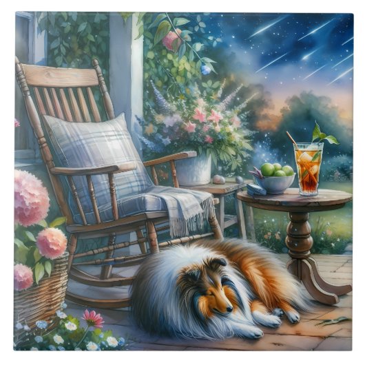 Starlit Garden Porch Sheltie Dream Tegeltje (Voorkant)