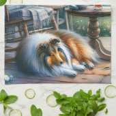 Starlit Garden Porch Sheltie Dream Theedoek (Gevouwen)