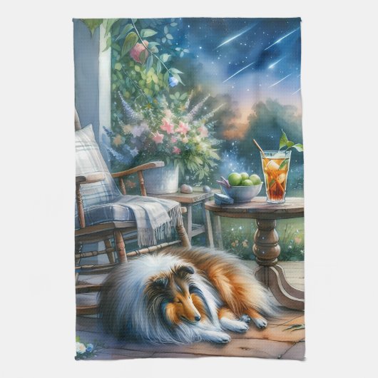 Starlit Garden Porch Sheltie Dream Theedoek (Verticaal)