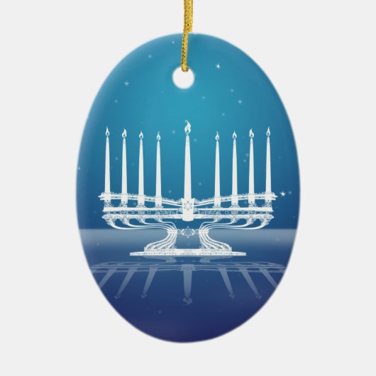 Starlit Menorah II Keramisch Ornament (Voorkant)