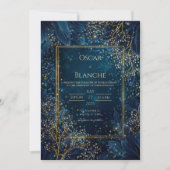 Starlit Navy Gold Botanical Wedding Kaart (Voorkant)
