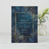 Starlit Navy Gold Botanical Wedding Kaart (Staand voorkant)