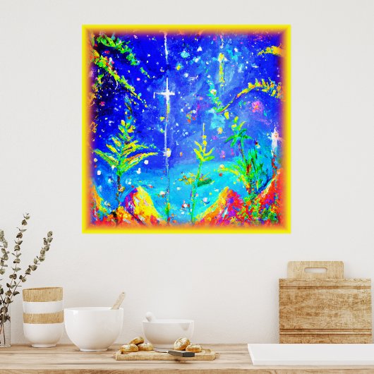 "Starlit Oerwoud" Cute Painting. Bestel nu Poster (Keuken)