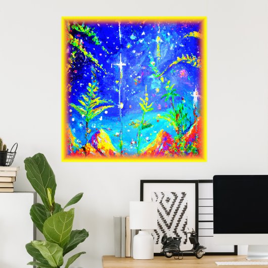 "Starlit Oerwoud" Cute Painting. Bestel nu Poster (Thuiskantoor)