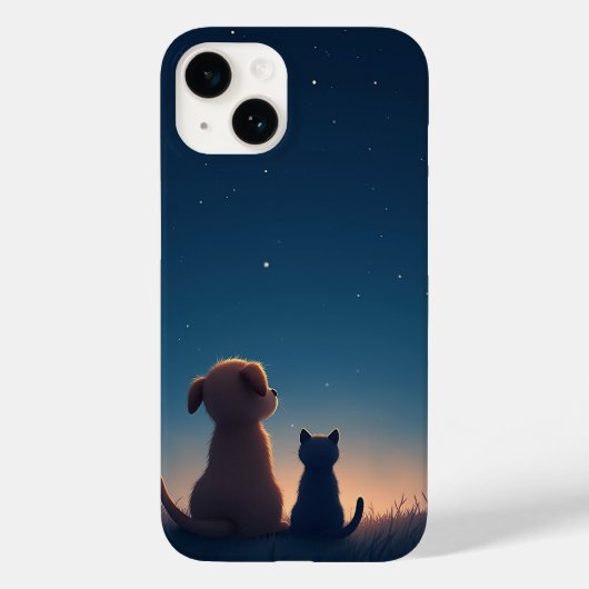 Starlit Puppy & Kitten iPhone 14 Hoesje (Achterkant)