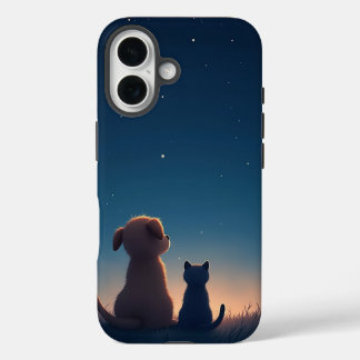 Starlit Puppy & Kitten iPhone 16 Hoesje