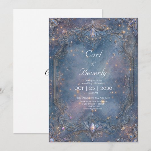 Starlit Sapphire Galaxy huwelijksuitnodiging Kaart (Voorkant / Achterkant)