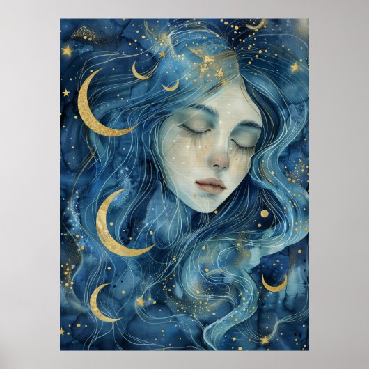 Starlit Visions – Indigo Maan Godin Poster (Voorkant)