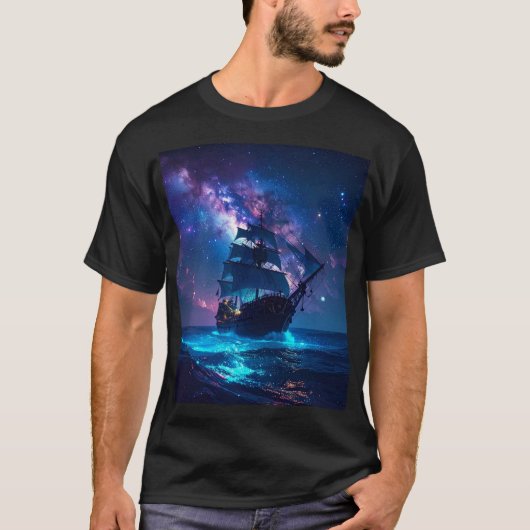 Starlit Voyage – Sailing Through a Cosmic Sea T-shirt (Voorkant)