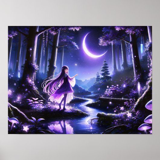 Starlit Wanderer in Mystic Forest meisje tussen gl Poster (Voorkant)