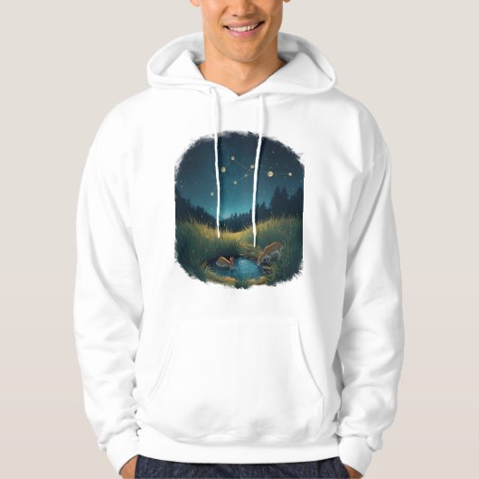 Starlit Whisper – Mystical Night Meadow Illustrati Hoodie (Voorkant)