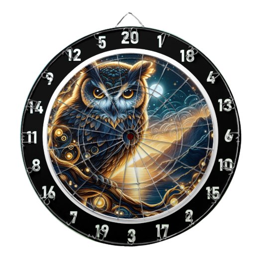 Starlit Wisdom Owl Dartboard Art Dartbord (Voorkant)