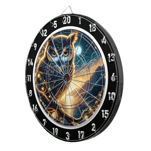 Starlit Wisdom Owl Dartboard Art Dartbord (Voorkant Rechts)
